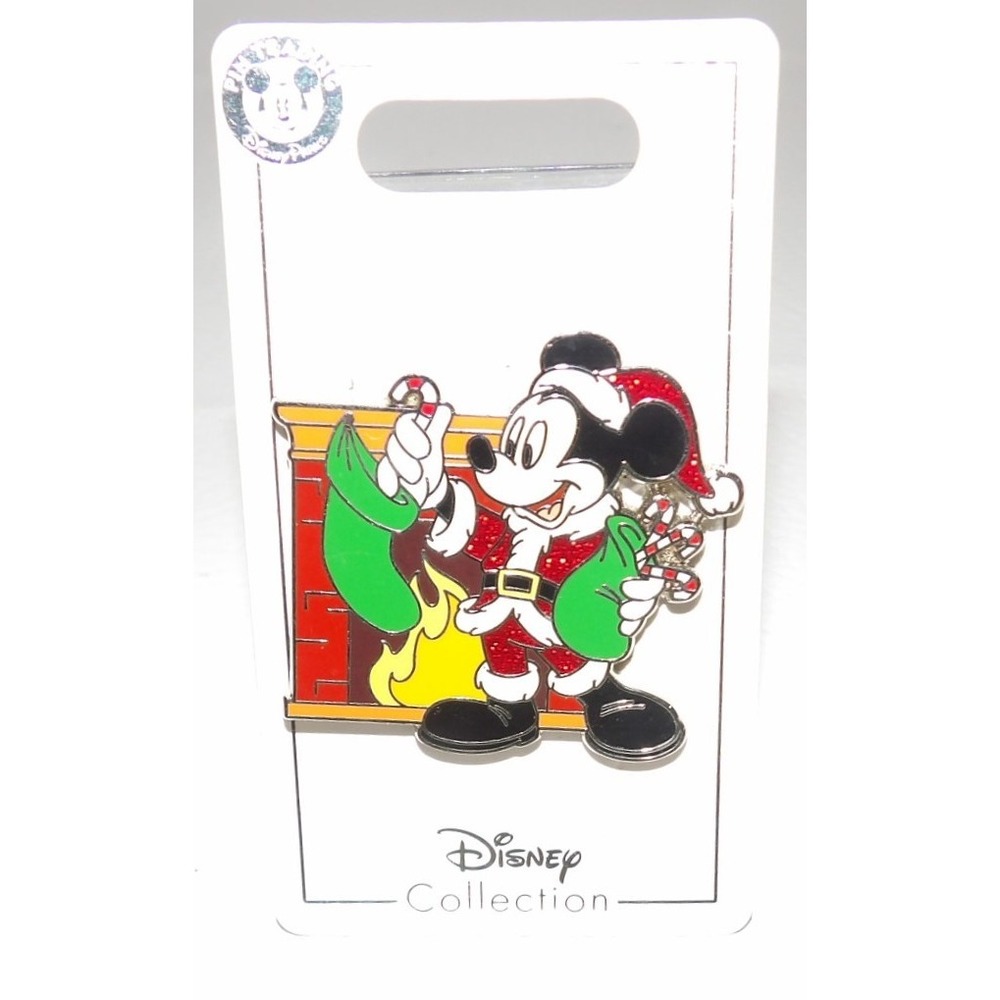 Disney Parks Mickey Mouse Santa Fireplace Christmas Enamel Pin Glitter New